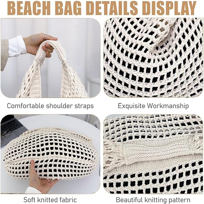 Large Beach Bags for Women Summer Beach Tote Bag Aesthetic Tote Bag Hippie Bag Knit Bag