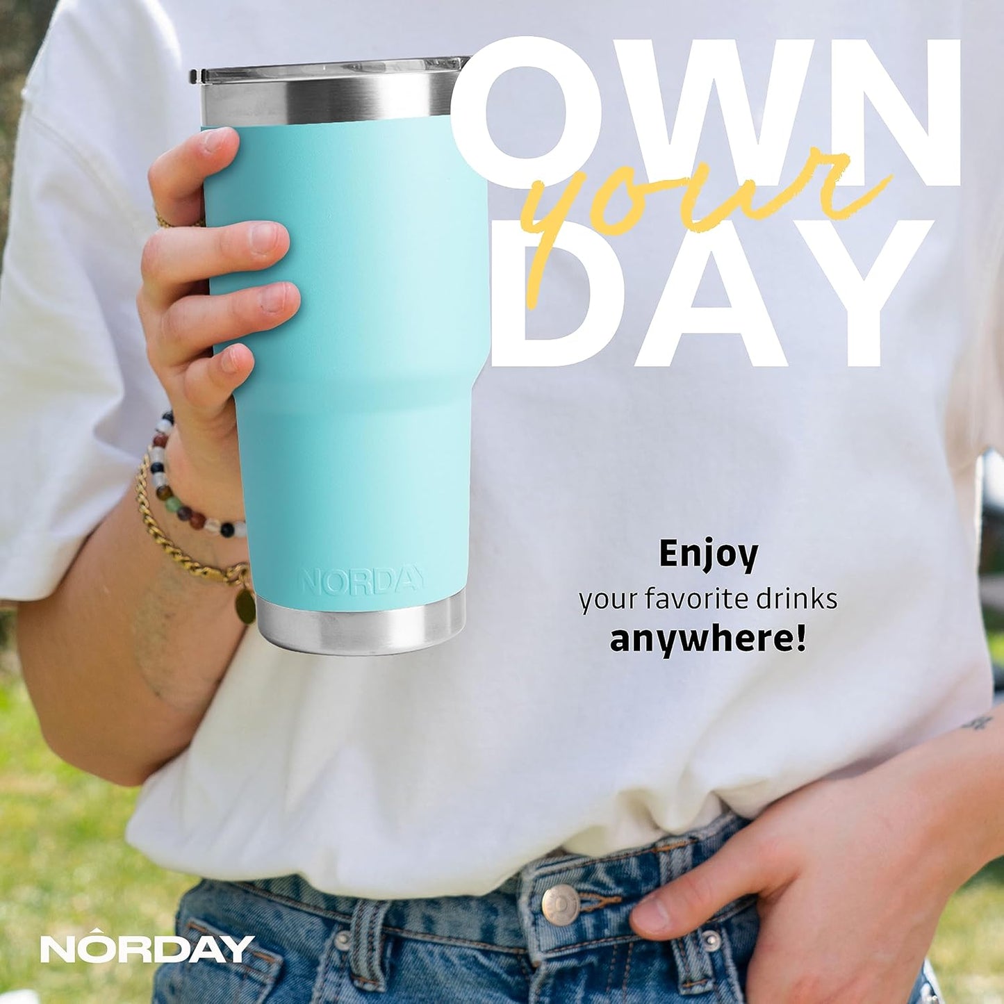 NORDAY | Tumbler with Lid - 30oz - Aqua Insulated Tumbler - Stainless Steel Tumblers - Double Wall Vacuum Insulated Travel Coffee Mug for Car Cup Holder - Keeps Temperature for 24hr - Anti Spill Lid