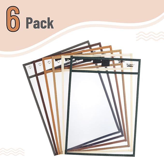 Mr. Pen- Dry Erase Pocket Sleeves, 6 Pack, 10"x14", Desert Dusk Color Theme, Dry Erase Pockets Reusable Sleeves, Job Ticket Holders with Marker Holder & Metal Eyelet