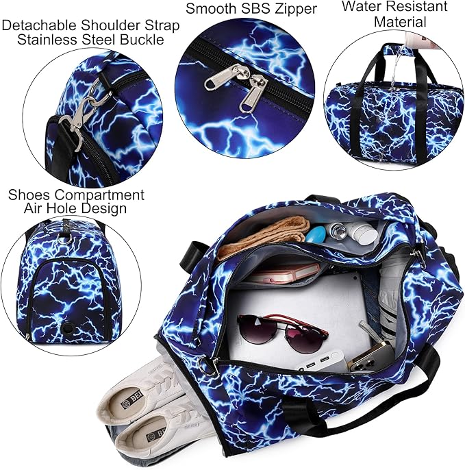 Duffle Bag for Boys Sport Gym Bag with Wet Pocket Shoes Compartment Soccer Bags Duffel Bag for Teen Boys Lightning Travel Bag Dance Bag