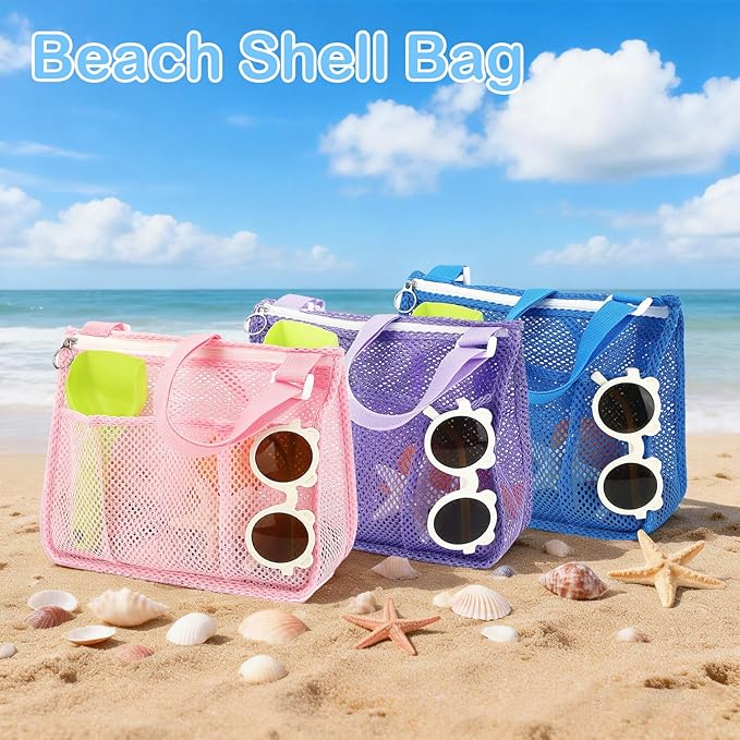 Mesh Beach Bag, Large Beach Tote with Zipper Pocket, Toys Pool Bag for Family Travel Vacation Cruise Essentials