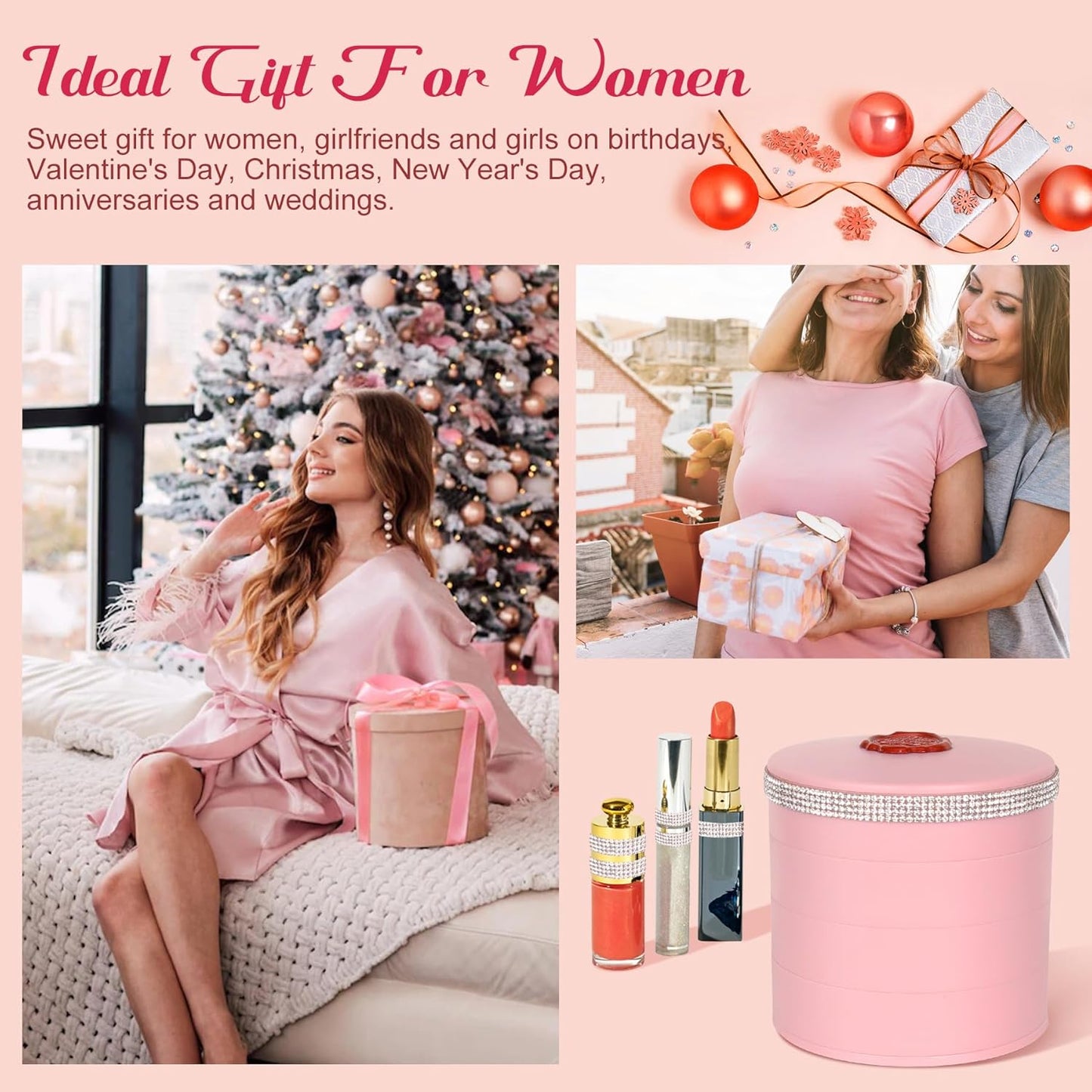 CONBOLA Jewelry Holder Organizer, Christmas Gifts Ideas for Women, Small Jewelry Storage Box Earring Holder, 5-Layer Rotating Jewelry Storage Tray with Lid for Bracelets Rings Bracelets