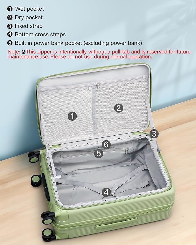 Hanke 24Inch Expandable Luggage Top Opening Medium Checked Luggage Hard Shell Suitcases with Wheels Travel Luggage Rolling Suitcase with Cup Holder(Bamboo Green)