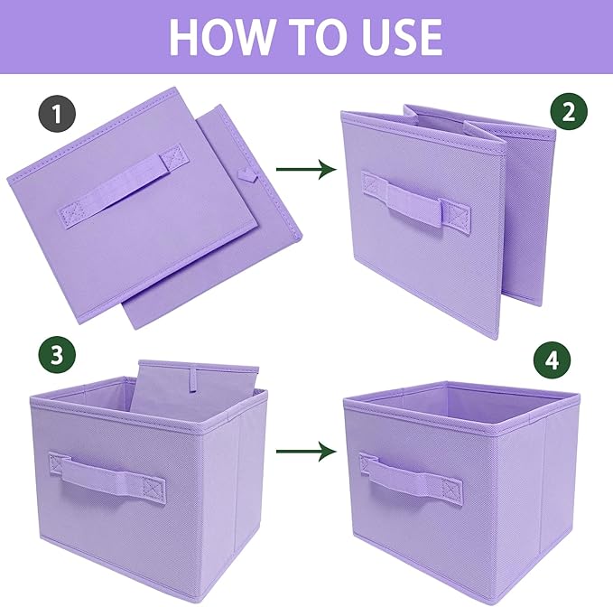 Purple Storage Bins [3 Pack] 9.0"x7.5"x7.5",Mini Storage Box Fabirc Foldable Closet Toy Organizer Collapsible Cloth