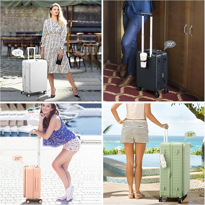 20 Inch Carry on Luggage 22x14x9 Airline Approved Hard Shell Suitcases with Wheels, Top Opening Expandable Carry on Luggage with Cup Holder Small Rolling Suitcase with Lock, Silver