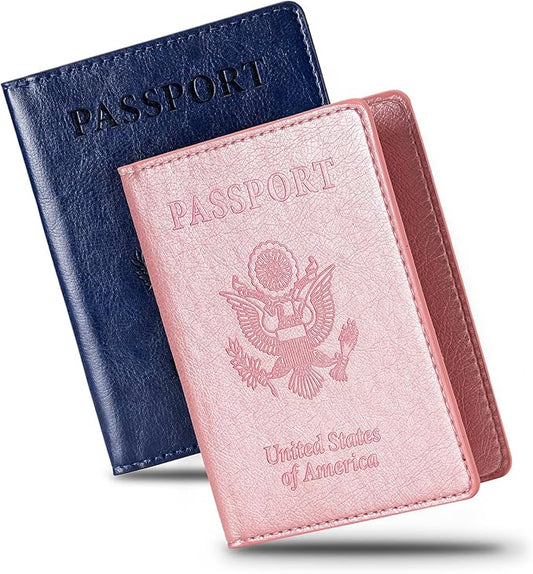 2 Pcs Passport holders，Ultra Slim passport wallet，PU Leather Passport Cover Case for Women and Men