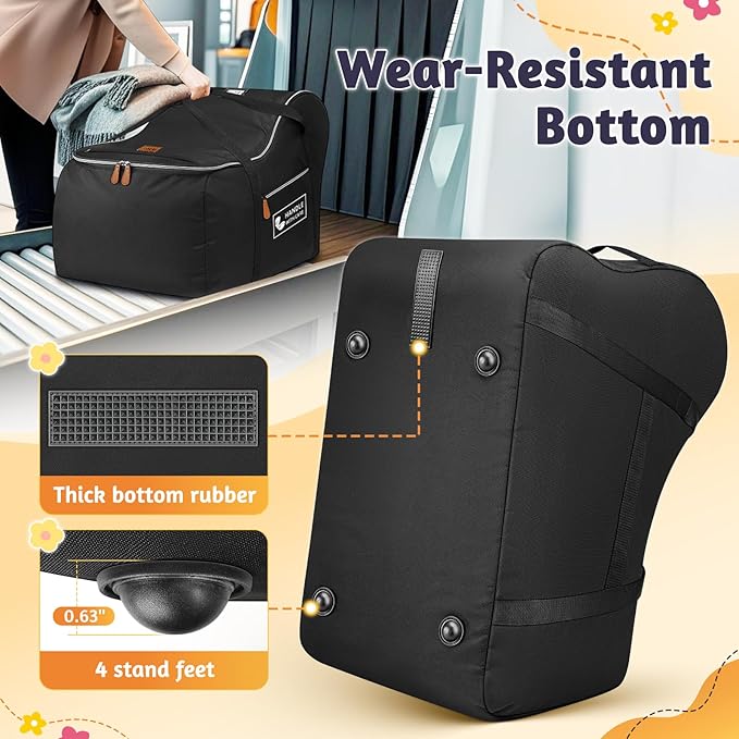 YOREPEK Car Seat Travel Bag Fits Infant Carseat with Anti-Rebound Bar Base, Padded Carseat Bags for Air Travel, Car Seat Airplane Cover with Side Pocket for Baby Essentials, Black