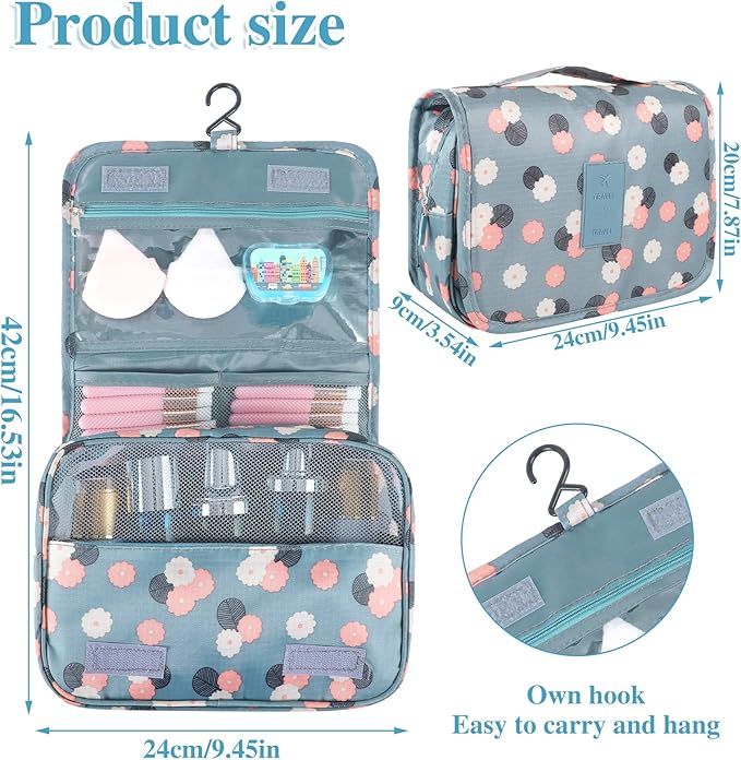 Pengxiaomei Toiletry Bag, Waterproof Hanging Cosmetic Bag Portable Travel Makeup Pouch Multifunction Handle Travel Toiletry Bag Organizer with Hook for Women Girls(Blue)