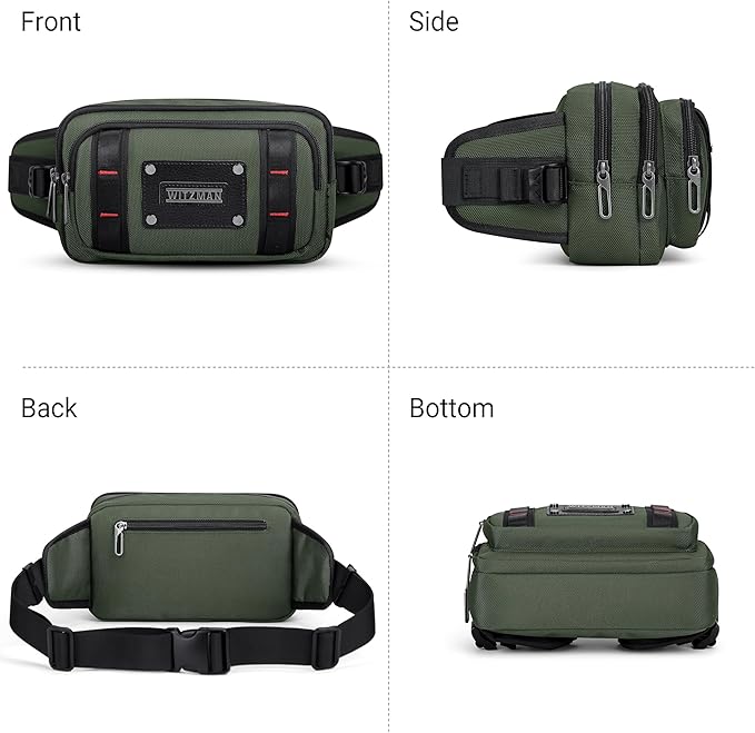 WITZMAN Fanny Pack for Men Casual Waist Bag Travel Mens Belt Bag with Adjustable Strap for Outdoors Cycling Hiking Walking(B732 Army Green)
