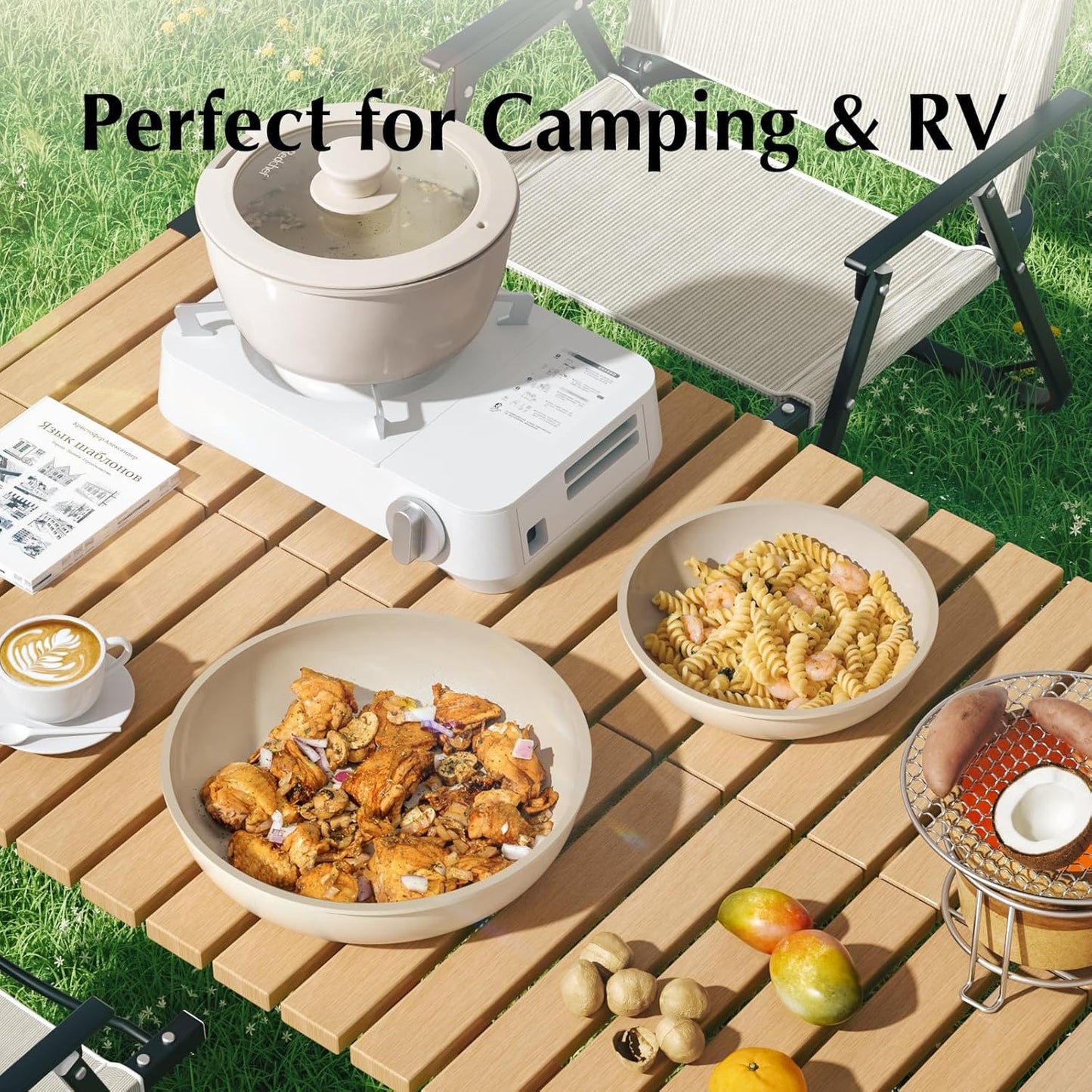 Redchef Ceramic Pots and Pans Set, Nonstick Kitchen Cookware Set with Detachable Handle, Non Toxic Cookware Set 16pcs, PFAS PFOA & PTFE Free, RV Ceramic Cookware for Camping, Dishwasher/Oven Safe