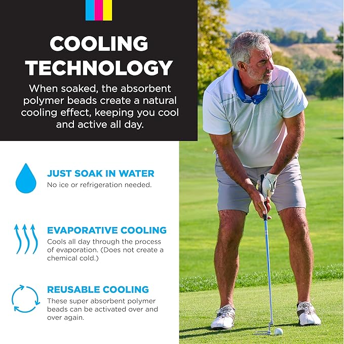 KOOLGATOR Evaporative Cooling Neck Wrap – Reusable Neck Cooler with Long Lasting Relief During Hot Weather Activities, Sports, & Outdoor Work, Tie Dye, 5 Pack