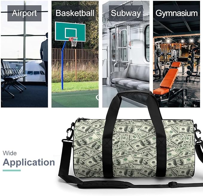 Gym Sports Duffle Bag Money American Bill Dollar Weekender Carry on Beach Yoga Overnight Luggage Bag Travel Training Workout Bags