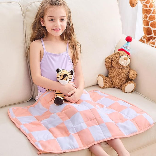 yescool Pink Checkered Weighted Lap Pad 2 Pounds Cooling Weighted Lap Blanket, Plaid Small Weighted Blanket, Weighted Throw Blankets Gifts for Travel Indoor Outdoor, 20"x30"
