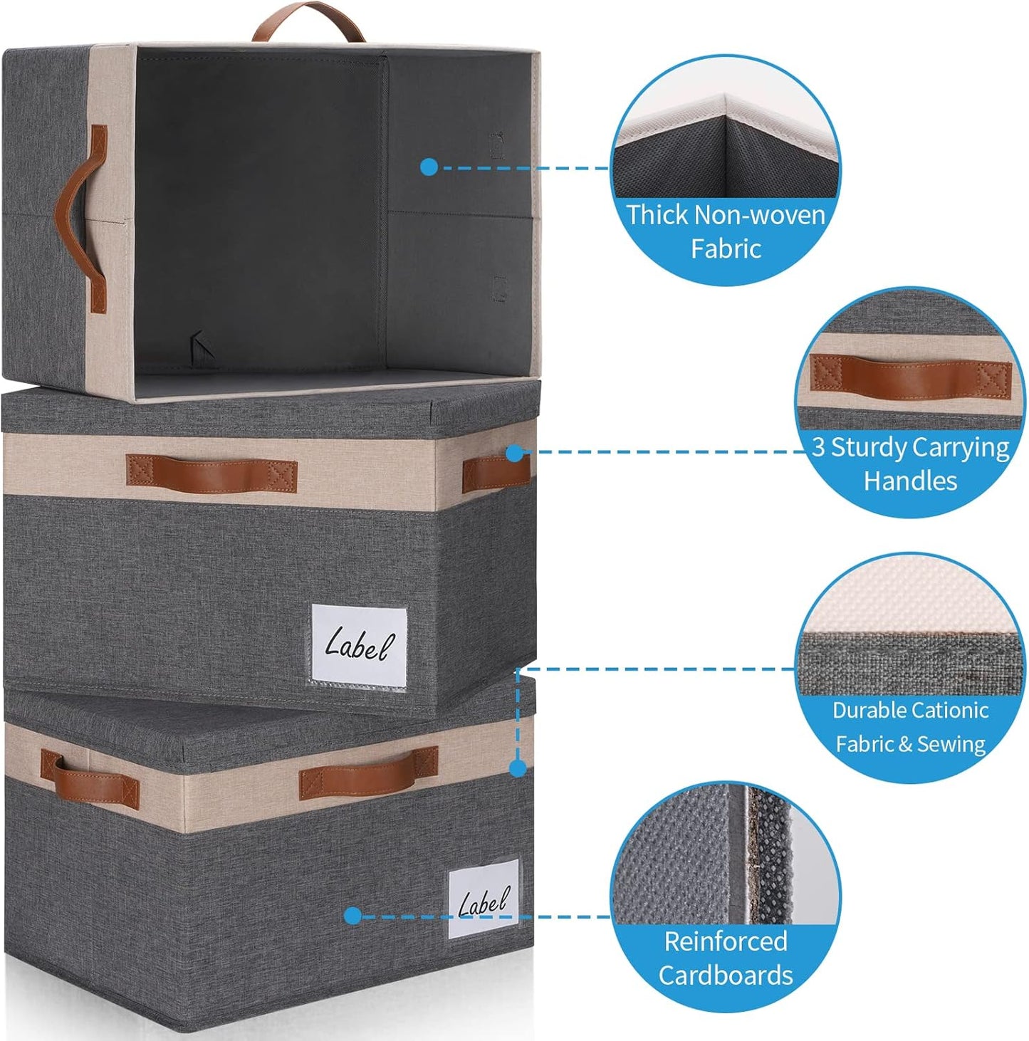 GhvyenntteS Fabric Storage Bins with Lids 3 Pack, Large Fabric Storage Baskets with Lid and Handles, Foldable Closet Organizers and Storage boxes with Label Window for Home (Beige, 15" x 11" x 9.7")