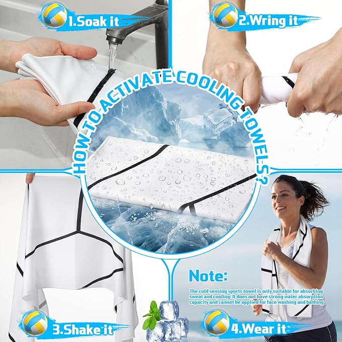 Woanger 24 Pcs Volleyball Cooling Towels and Fans Sets Mini Handheld Fans Bulk 3 Speeds USB Lash Towel for Sporting Volleyball Gifts for Team Games Party Favor