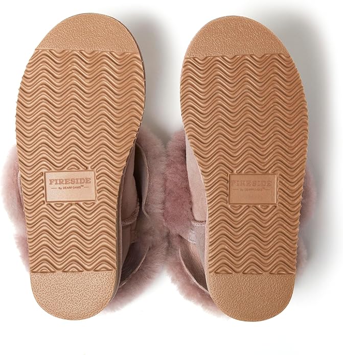 Dearfoams Women's Fireside Shearling Water Resistant Indoor/Outdoor Foldover Boot Slipper