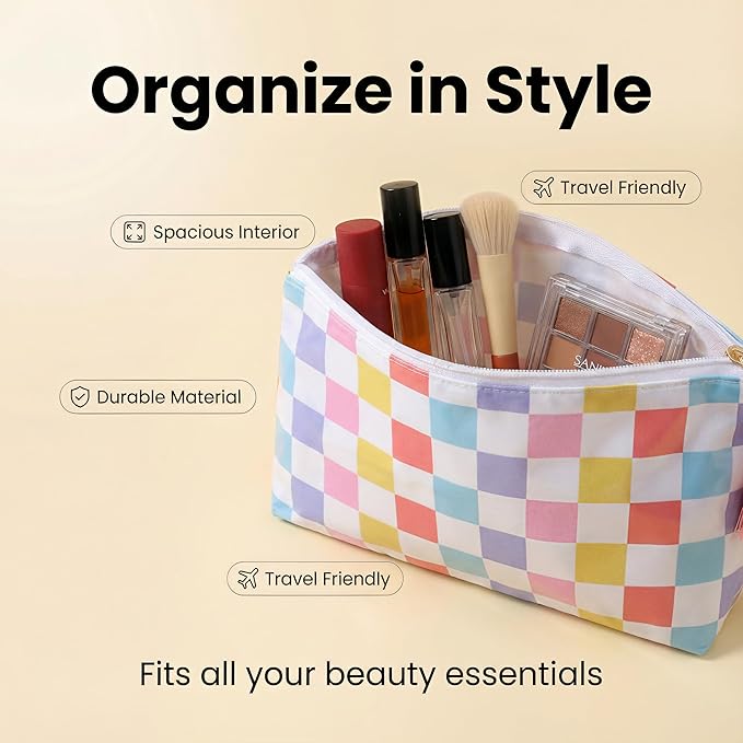 Makeup Bag, Small Clear Coated Cosmetic Bags for Women Girls, Waterproof Travel Makeup Bag for Purse Organizer Zipper Pouch Beach Summer Vacation Essentials Gifts for Women