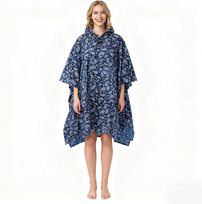 Hooded Rain Poncho for Adults - Waterproof Rain Coat and Lightweight Jacket 3-in-1 Multi-Function with Pockets