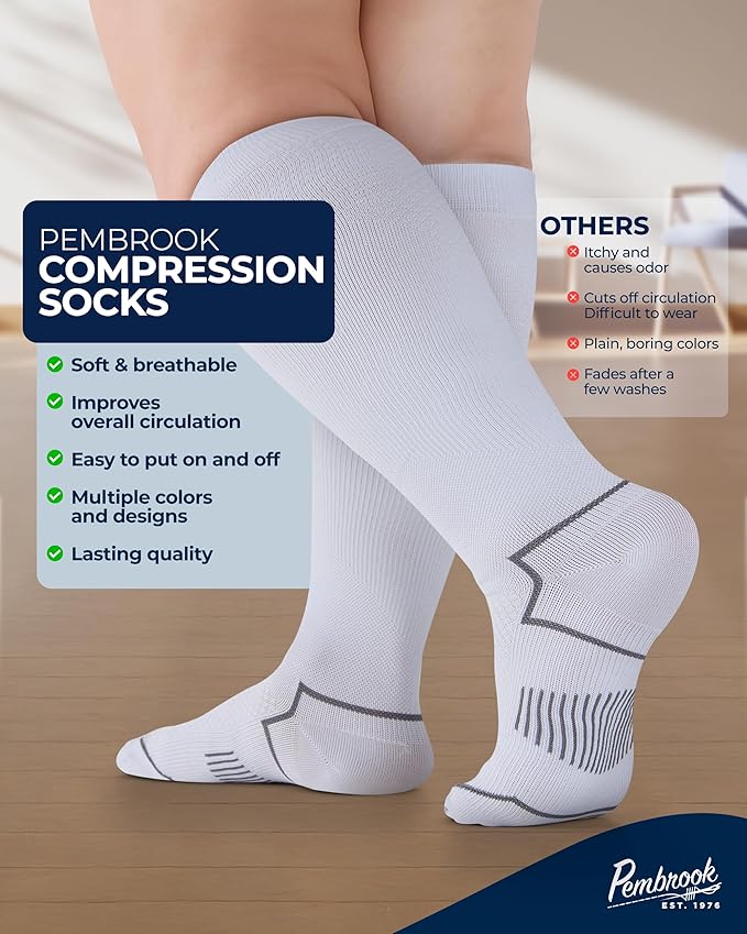 Pembrook Plus Size Compression Socks for Women Wide Calf - 3 Pairs, 20-30mmHg Extra Wide Calf Compression Socks, Up to 4XL