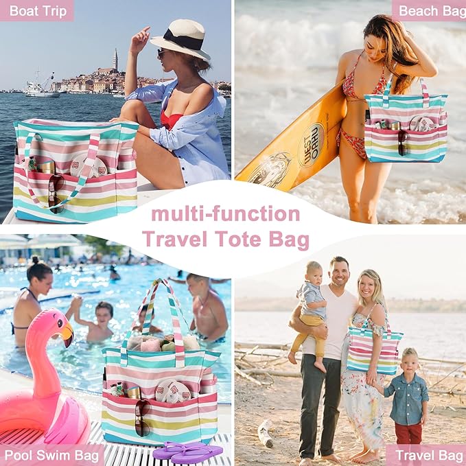 LEDAOU Beach Bag Waterproof Sandproof Women Beach Tote Pool Bag with Zipper for Swim Gym Grocery Travel with Wet Pocket | Sandproof, with Zipper, for Gym, Grocery, Travel, with Wet Pocket
