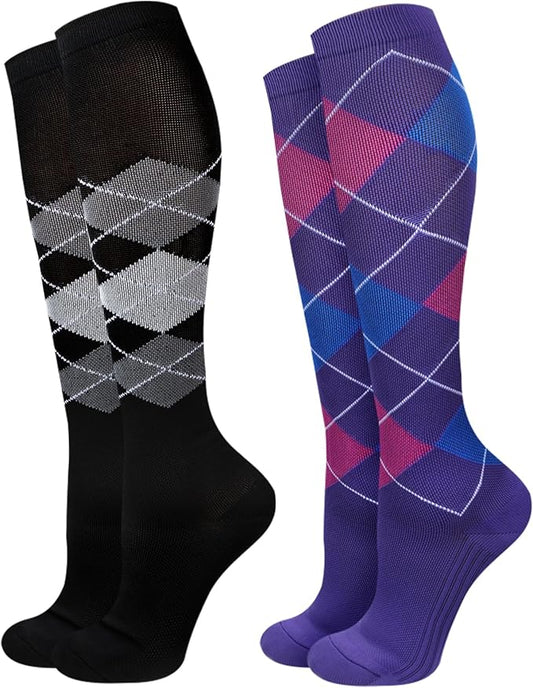 2Packs Compression Socks for Women - 15-20 mmHg Graduated Circulation Support for Nurses, Athletes and Travel