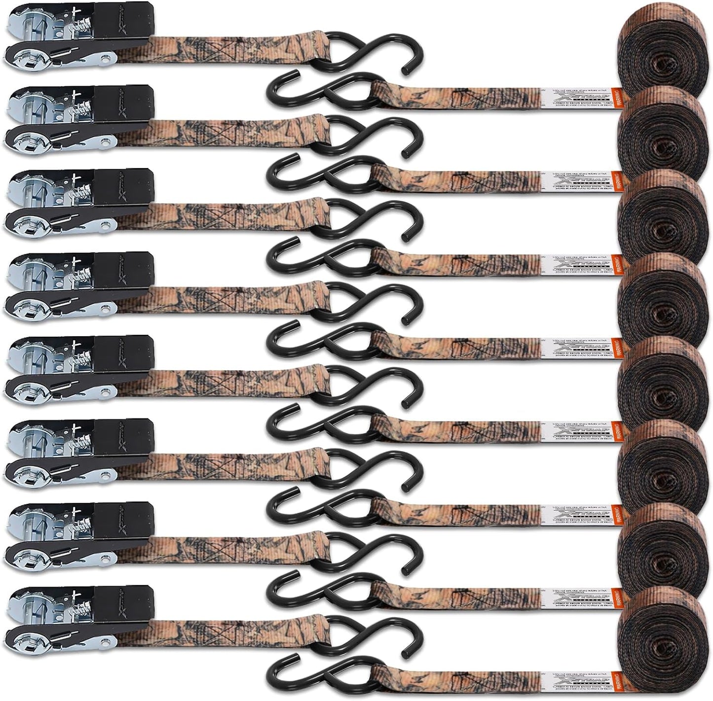 XSTRAP STANDARD Ratchet Tie Down Straps - 8PK - 1'' x 10 ft - 900 LB Break Strength Cargo Straps for Moving Appliances, Lawn Equipment, Motorcycle (Camouflage2)