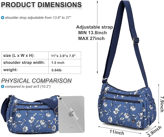 Casual Crossbody Bag with Anti Theft Pocket - Women Lightweight Water-Resistant Purse Bag