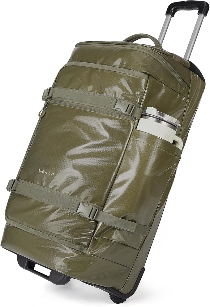 BAGSMART Rolling Duffle Bag with Wheels, Travel Duffel Luggage Bag for Men, Water Repellent Heavy Duty for Travel Camp, Olive Green, Large, 70L