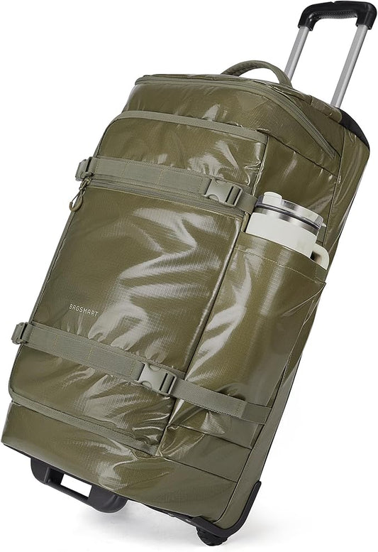 BAGSMART Rolling Duffle Bag with Wheels, Travel Duffel Luggage Bag for Men, Water Repellent Heavy Duty for Travel Camp, Olive Green, Large, 70L