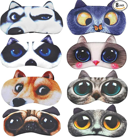 HYCLES Sleep Mask for Kids Sleeping Eye Cover Cute Cartoon Animal Funny 8 Pcs Blindfold Eyeshade for Men Women Plane Travel Game Nap Night Sleeping