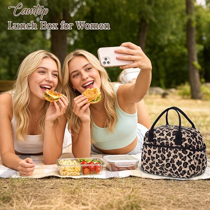 CAMTOP Lunch Box for Women Men Insulated Lunch Bag Lunch Tote Bag Leakproof Thermal Cooler Large Capacity for Travel Work School Picnic (Leopard)