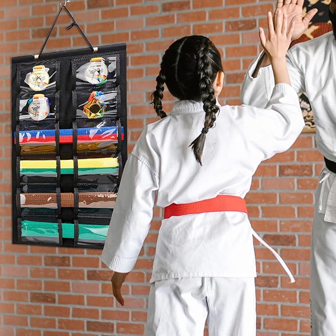 Martial Arts Belts Organizer, Hanging Karate Belt Display Holds 12 Karate Belts for Martial Arts Learners(No Accessories Included)