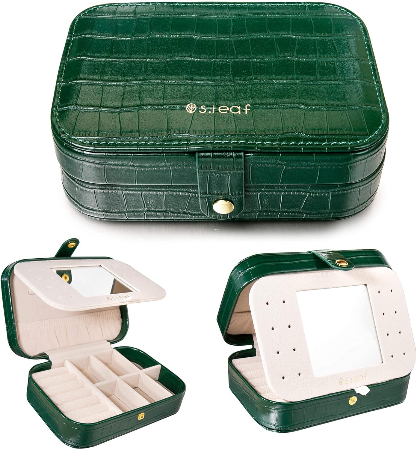 S.Leaf Mini Travel Jewelry Case - Portable Jewelry Box for Women (13 Crocodile Emerald Big)