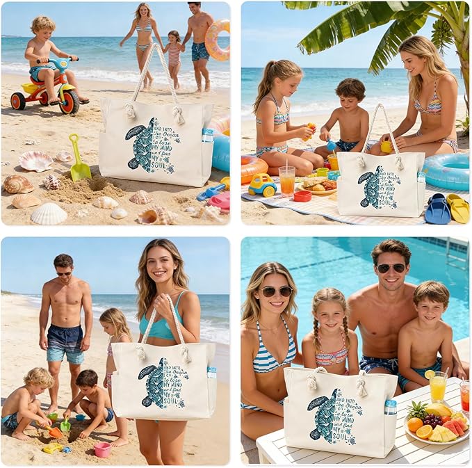 Beach Bags for Women Large Waterproof Beach Travel Tote Bags Sandproof Swim Pool Bag Canvas Zipper Big Tote