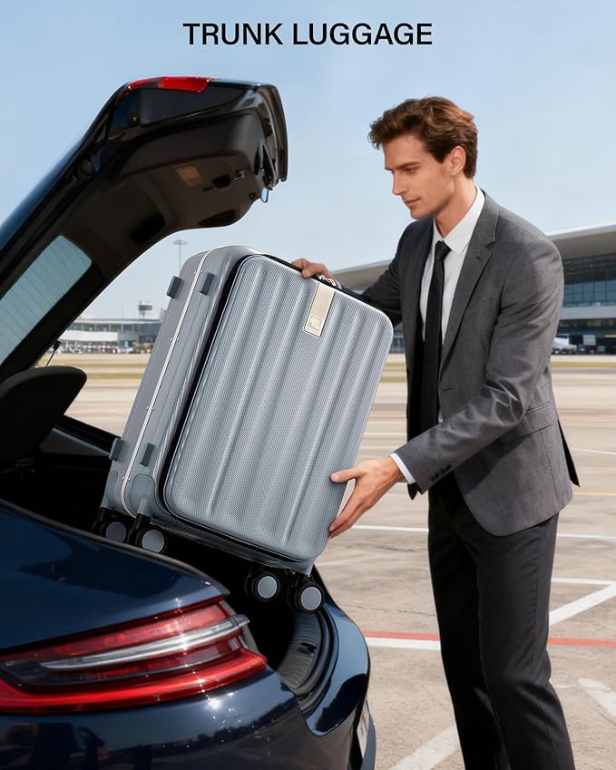 Hanke 20 Inch Carry On Suitcase PC Hardshell Luggage Top Open Aluminum Frame Rolling Suitcases with Wheels Travel Luggage for Woman Men Gifts.(Grey)