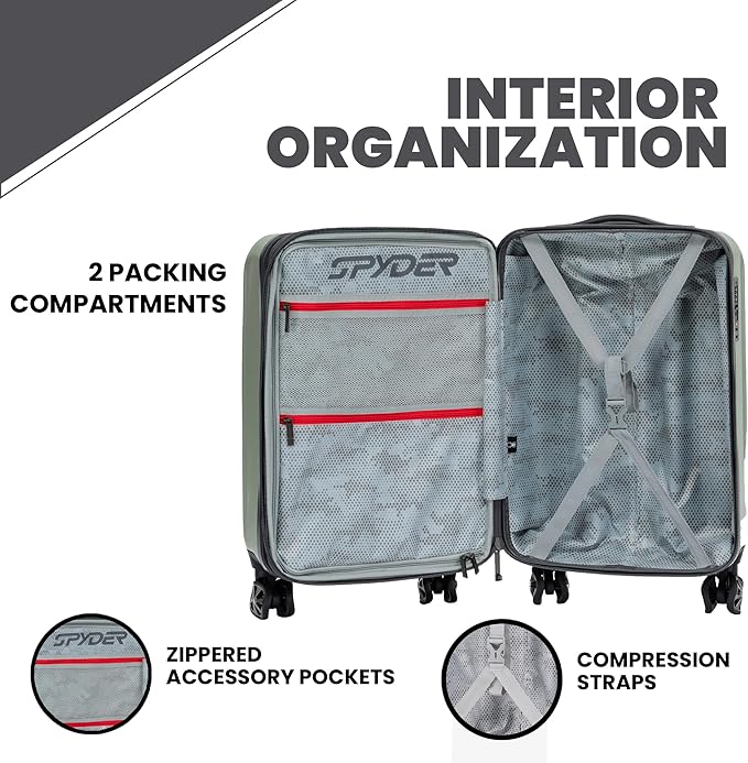 Spyder Rails 3 Piece Luggage Set with 360° Spinner Wheels, TSA Approved Lock (20 Inch Carry-On, 25 Inch Checked, 29 Inch Checked)
