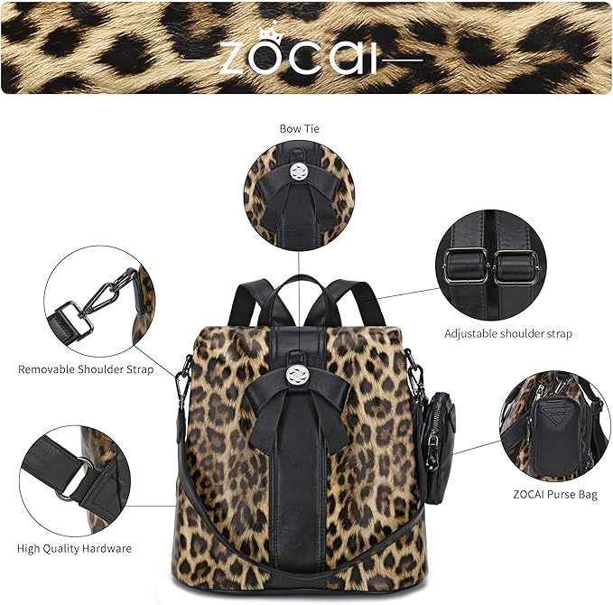 ZOCAI Backpack Purse for Women Fashion Backpack Purses PU Leather Daypacks Anti-Theft Shoulder Bag Satchel Purse