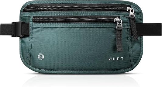 VULKIT Money Belt for Travel, Hidden Passport Holder, Anti-Theft Travel Wallet Under Clothes, RFID Blocking Waist Pouch, Undercover Fanny Pack, Deep Teal
