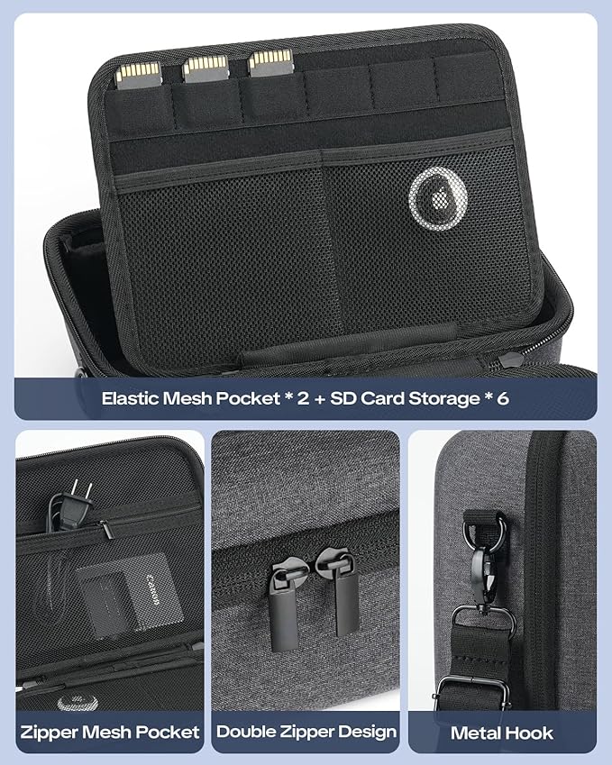 Camera Case for Canon EOS Rebel T7/R50/R100/R6 Mark II/Sony Alpha 7 IV/Alpha a6400 DSLR SLR Mirrorless Camera, Anti-Shock Dot Protection, with 6 SD Card Slots, 2 Dividers and Shoulder Strap