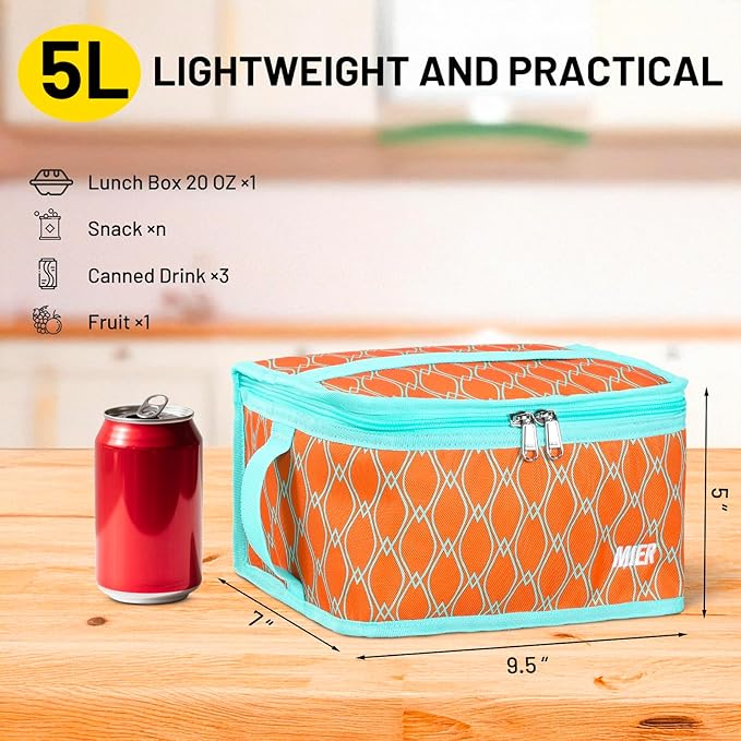 MIER Insulated Lunch Box for Men Women Kids Portable Small Lunch Bag 9 CAN Compact Thermal Mini Cooler for School Work Picnic, Orange