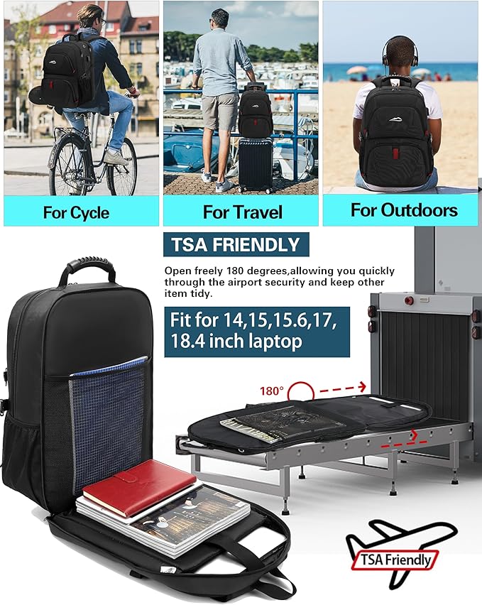 ProEtrade Travel Backpack, Extra Large Laptop Backpack School Business Anti Theft TSA Approved College Work Computer Bag Fits 18.4 Inch Laptop with USB Charging Port Bookbag for Women Men(Black,L)