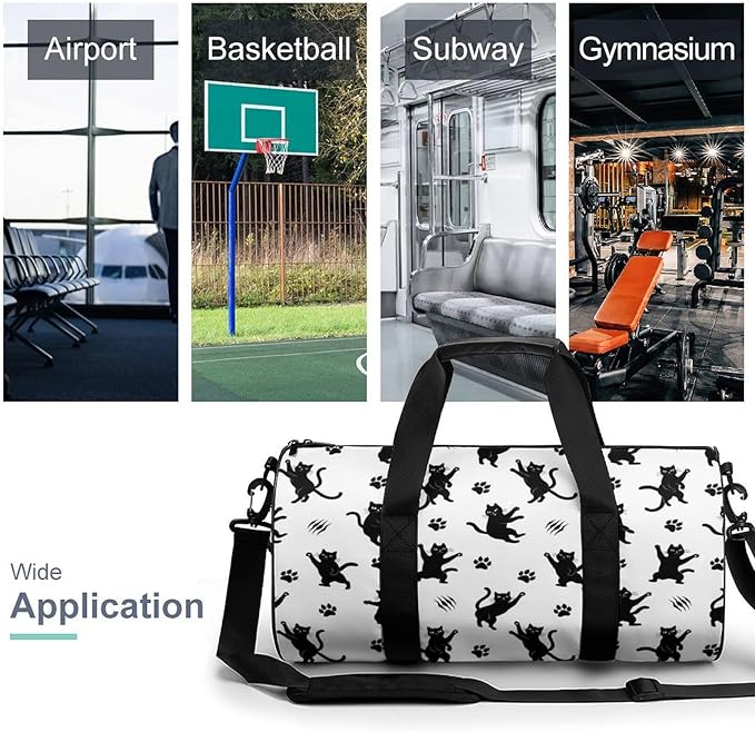 Weekender Carry on Beach Yoga Bag Sport Gym Fitness Tote Overnight Weekender Travel Bags for Men Women (Black Cat Paw Print)