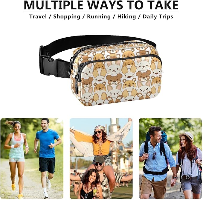Kawaii Teddy Bear Rabbit Fanny Pack for Women Men Water Resistant Fashion Waist Packs with Adjustable Strap Belt Bag for Travel Workout Jogging Hiking 21219332