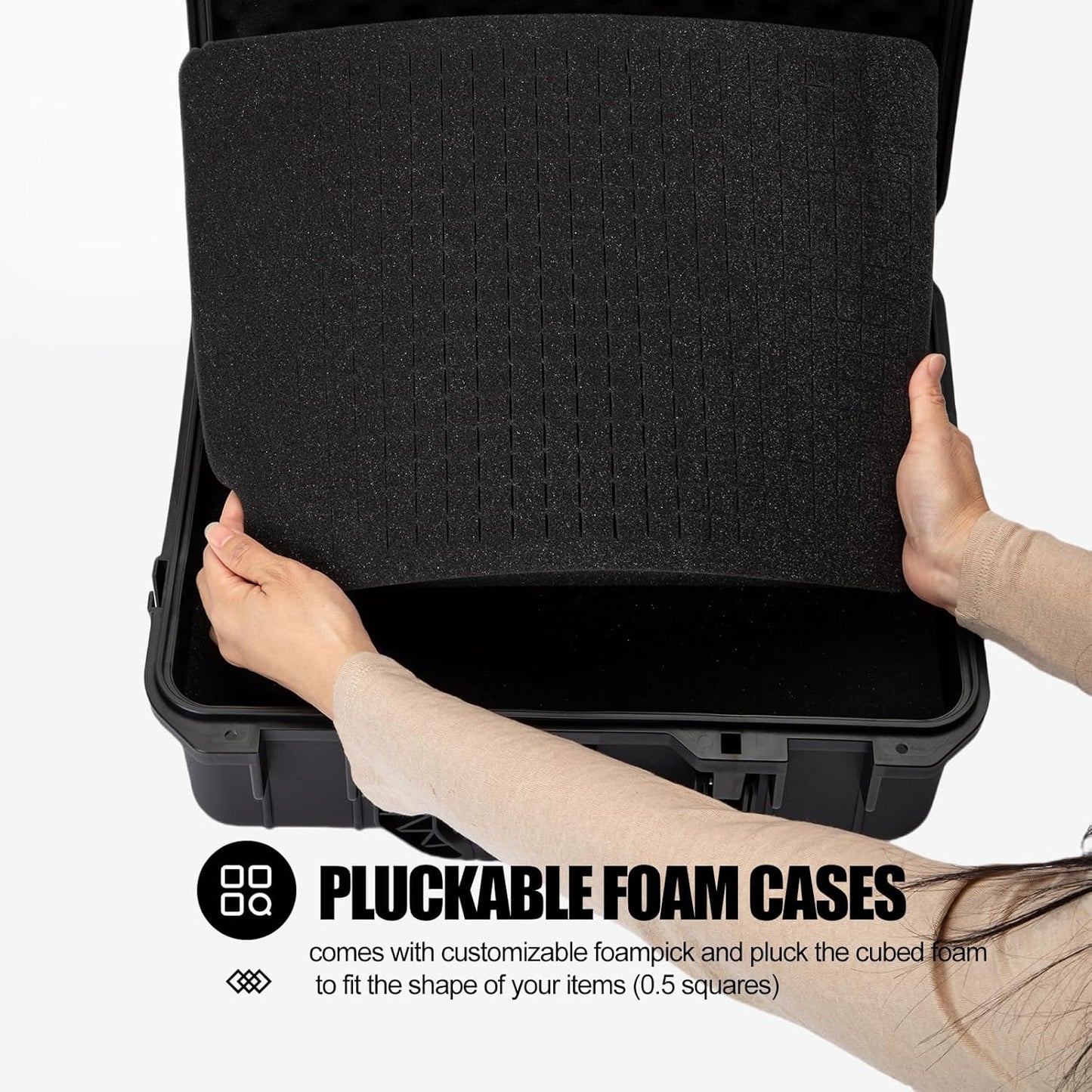 Hard case Waterproof Hard Case with DIY Customizable Foam Insert Portable Protective Case with Knife for Camera Drones Equipments Tools Test Instruments 16.9''x13.7''x5.9''