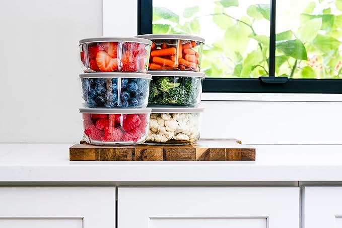 DURA LIVING 12-Piece Glass Food Storage Containers Set (6 Containers + 6 BPA-Free Lids) | 4-Cup, Leakproof | Microwave, Freezer, Oven & Dishwasher Safe | Ideal for Meal Prep & Pantry Organization