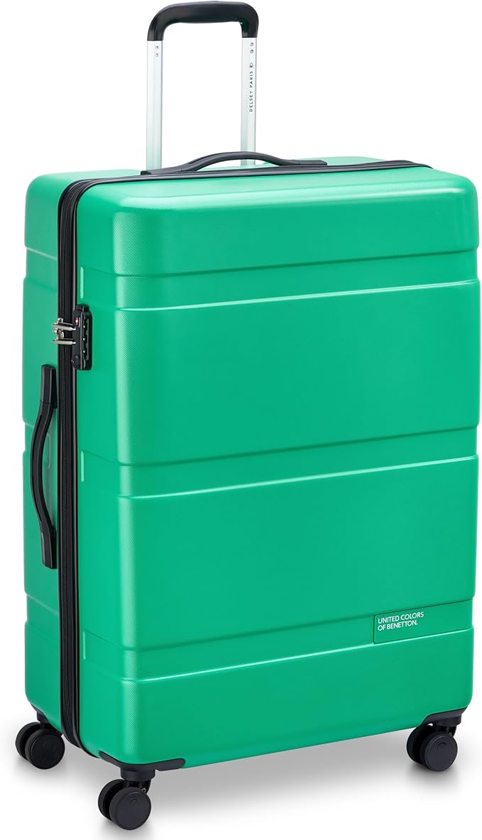 United Colors of Benetton Now! Hardside Luggage with Spinner Wheels, Green, Checked-Large 27 Inch