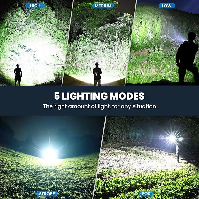 Flashlight Rechargeable 99,000 High Lumens - 3 Pack Bright LED Flash Light with 5 Modes, Handheld Waterproof Linterna for Camping, Home, Outdoor
