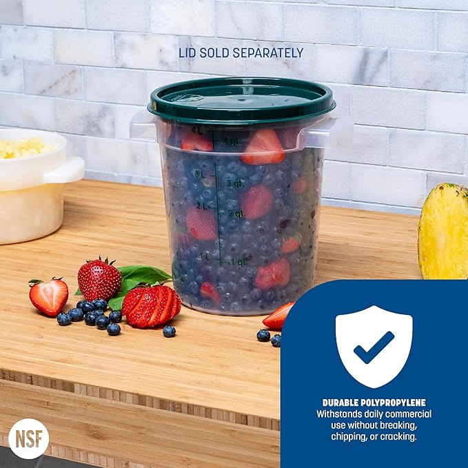 Carlisle FoodService Products Storplus Round Food Storage Container with Stackable Design for Catering, Buffets, Restaurants, Polypropylene (Pp), 4 Quart, Clear