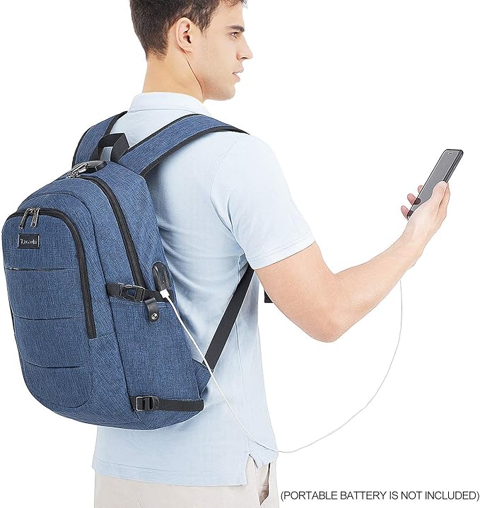 Tzowla Travel Laptop Backpack Water Resistant Anti-Theft Bag with Giant Tumbler Holder Pocket and Lock 17.3 Inch Computer Business Backpacks for Women Men Work College Gift,Casual Daypack(Blue)