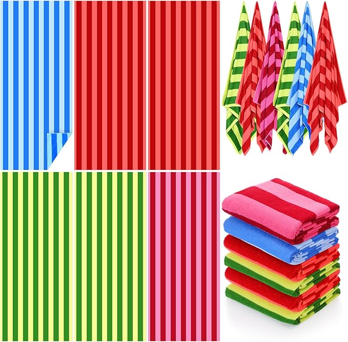 Peryiter 6 Pcs Oversized Microfiber Beach Towels 59 x 28 Inch Large Quick Dry Pool Towels Absorbent Camping Travel Blanket Set for Women Men Bath Beach(Fresh Stripe,28 x 59 Inch,Mixed Color)